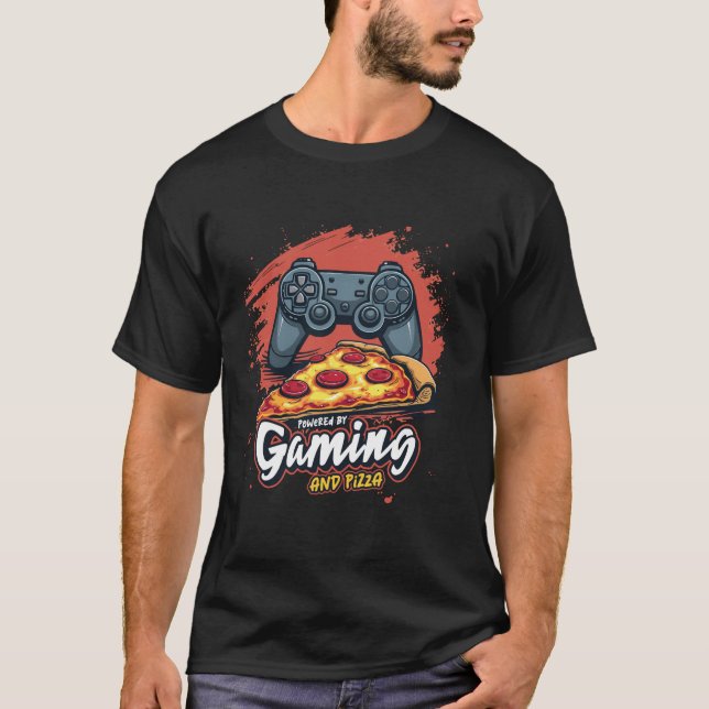 Camiseta Impulsado por juegos de video de juegos y pizza ju (Anverso)