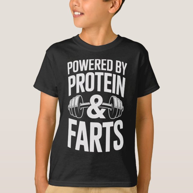 Camiseta Impulsado Por Proteína Y Farts Bodybuilding Weight (Anverso)