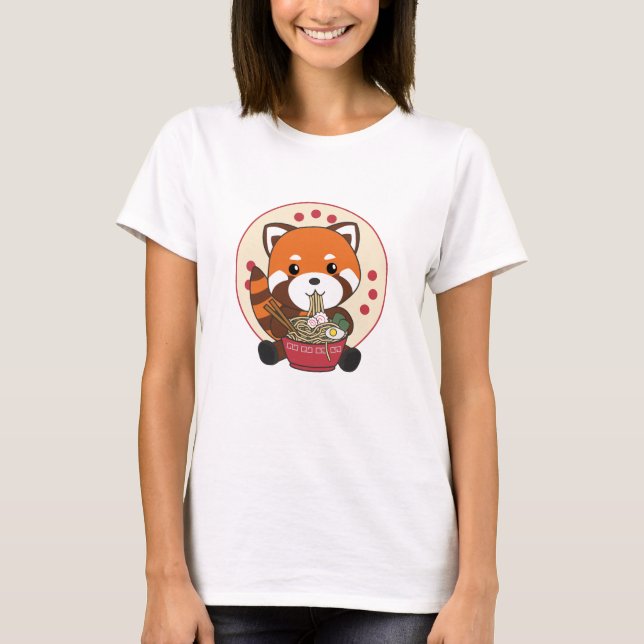 Camiseta Impulsado Por Ramen Cute Red Panda Se Come Fideos  (Anverso)