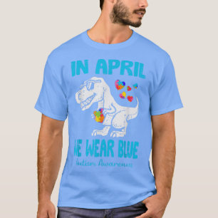 Camiseta In April We Wear Blue T Rex Dinosaur Autism Awaren