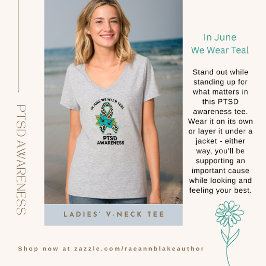 Camiseta In June We Wear Teal for PTSD Awareness V-Neck
