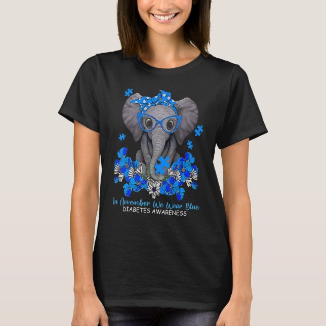 Camiseta In November We Wear Blue Elephant Diabetes Awarene (Anverso)