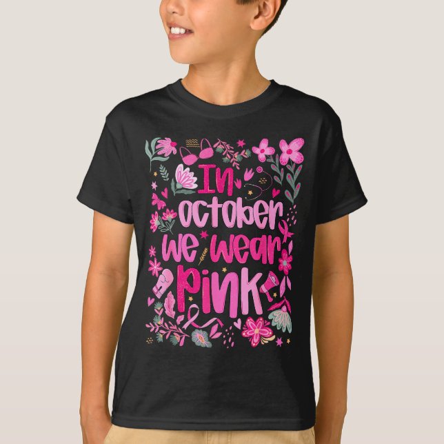 Camiseta In October We Wear Nk Boho Floral Breast Cancer Aw (Anverso)