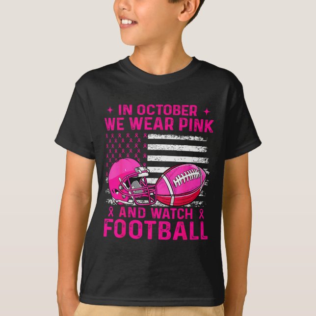 Camiseta In October We Wear Nk Breast Cancer Flag Football  (Anverso)