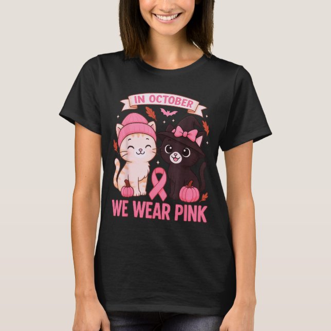 Camiseta In October We Wear Nk Cute Cat Breast Cancer Aware (Anverso)