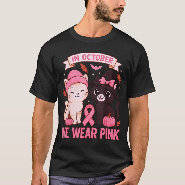 Camiseta In October We Wear Nk Cute Cat Breast Cancer Aware (Anverso)