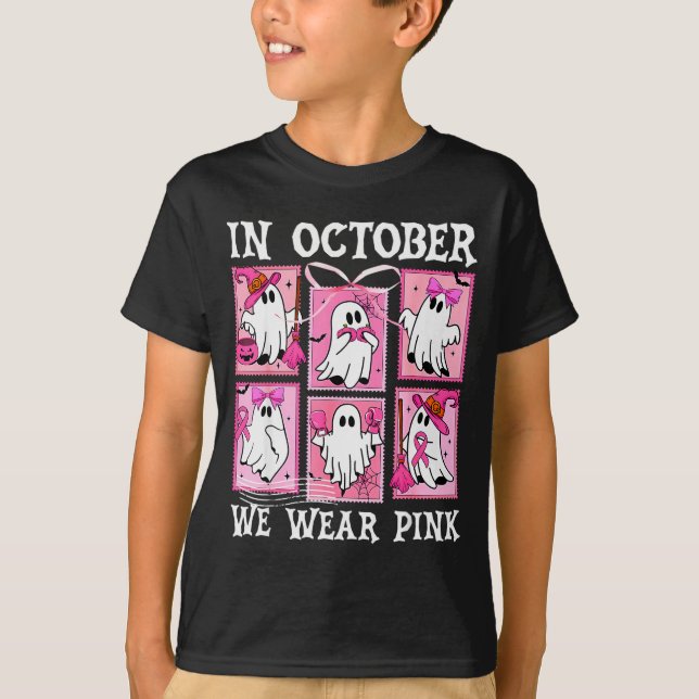 Camiseta In October We Wear Nk Ghost Breast Cancer Hallowee (Anverso)