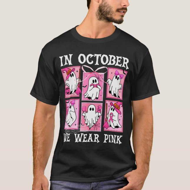 Camiseta In October We Wear Nk Ghost Breast Cancer Hallowee (Anverso)