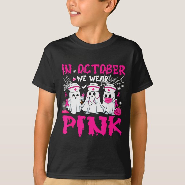 Camiseta In October We Wear Nk Nurse Ghost Halloween Breast (Anverso)