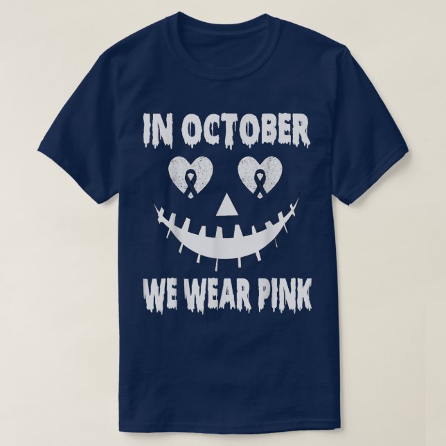 Camiseta In October We Wear Pink Breast Cancer Jackolantern (Diseño del anverso)