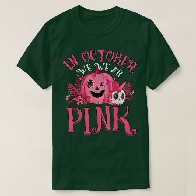 Camiseta In October We Wear Pink Breast Cancer Pumpkin Hall (Diseño del anverso)