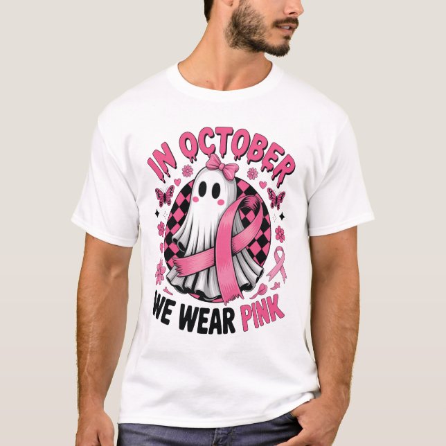 Camiseta In October We Wear Pink Ghost Witch Breast Cance (Anverso)
