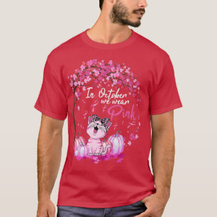 Camiseta In October We Wear Pink Leopard Cat Breast Cancer