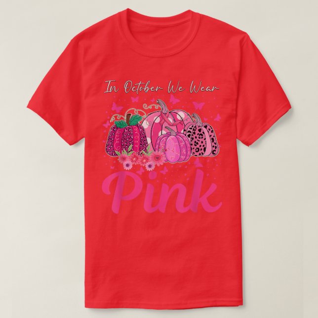 Camiseta In October We Wear Pink Leopard Pumpkin Breast Can (Diseño del anverso)