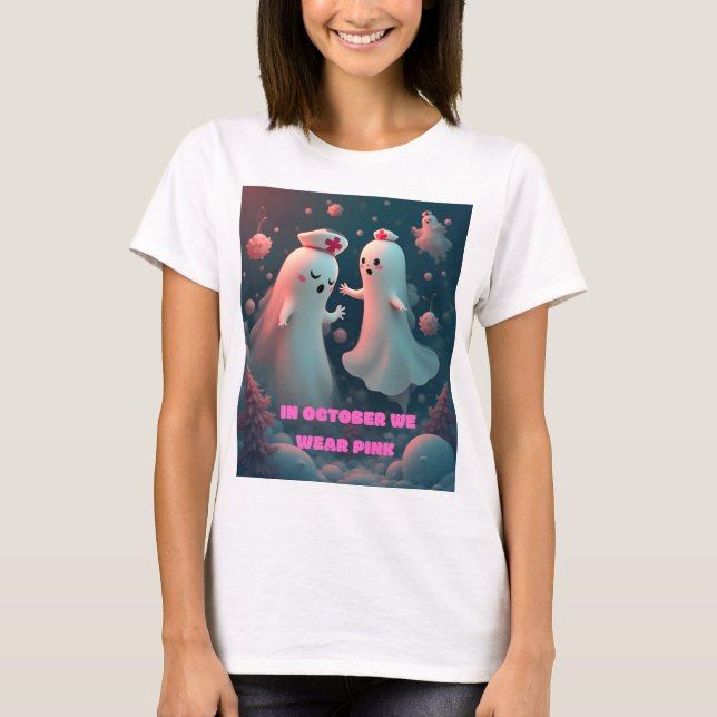 Camiseta In October We Wear Pink Nurse Ghost Halloween 2025 (Anverso)