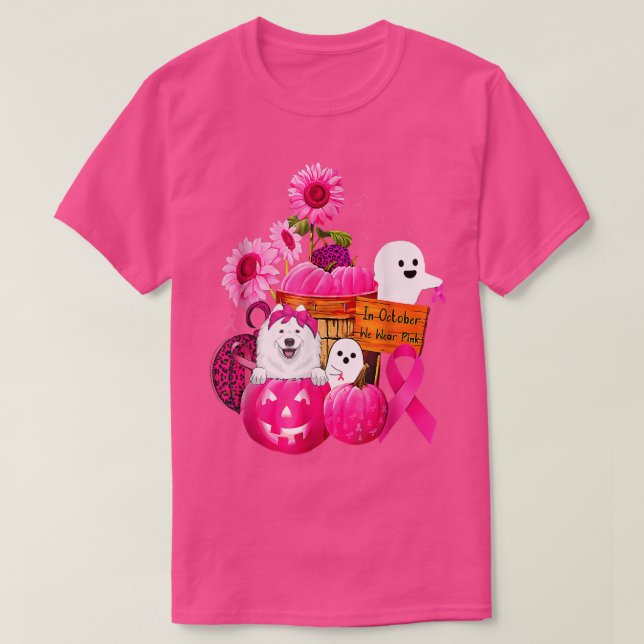 Camiseta In October We Wear Pink Samoyed Breast Cancer Hall (Diseño del anverso)