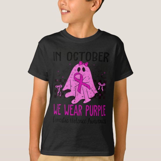 Camiseta In October We Wear Purple Domestic Violence Ghost  (Anverso)