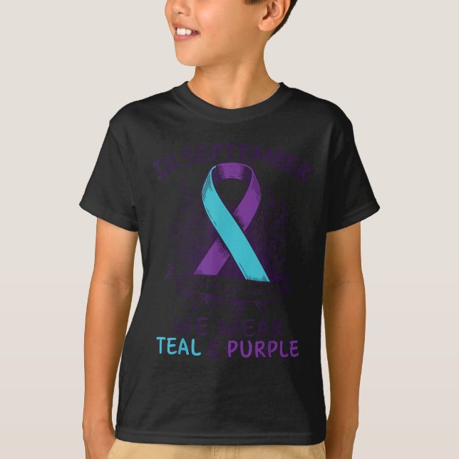 Camiseta In September We Wear Teal Purple Ribbon Suicide Pr (Anverso)