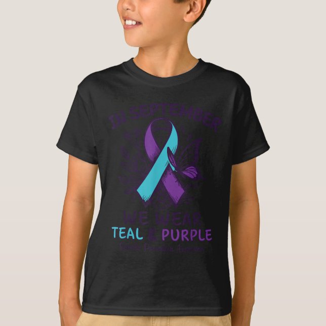 Camiseta In September We Wear Teal Purple Ribbon Suicide Pr (Anverso)