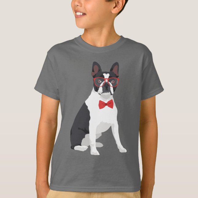 Camiseta Inconformista Boston Terrier con los vidrios y la (Anverso)