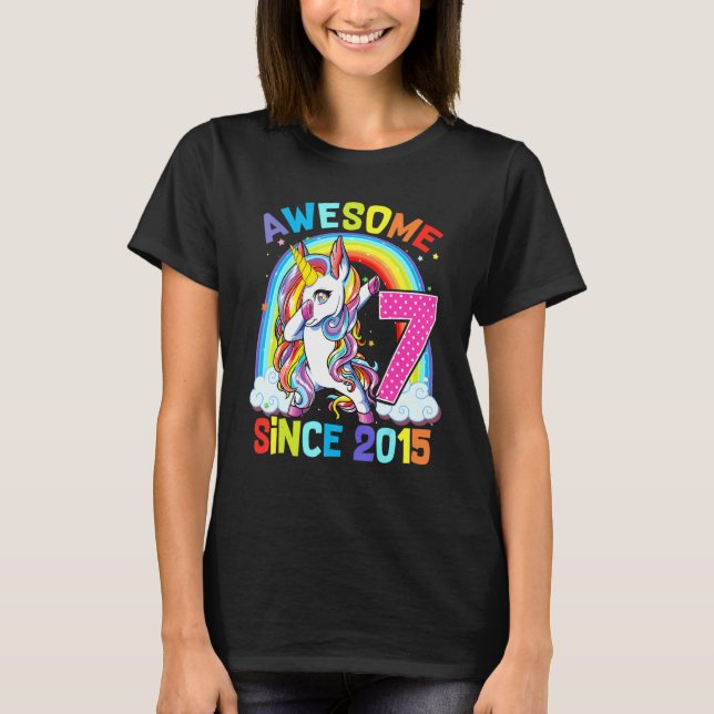 Camiseta increíble dabbing unicornio cumpleaños 7 años Chic (Anverso)