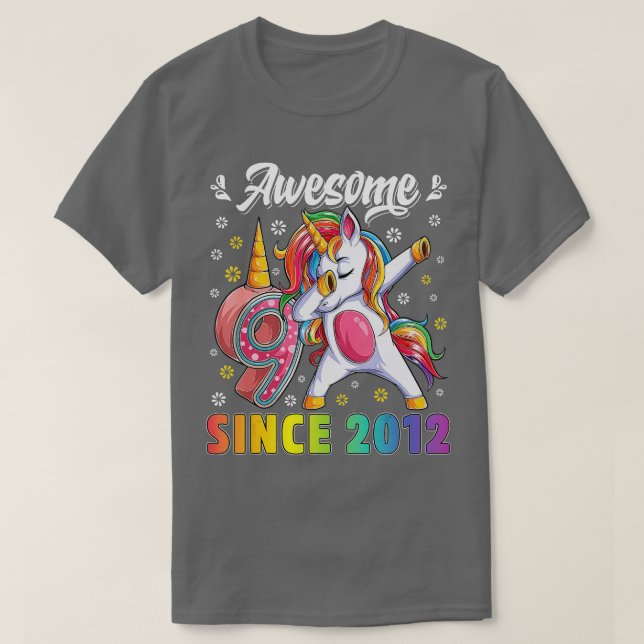 Camiseta increíble dabbing unicornio cumpleaños 9 años Chic (Diseño del anverso)