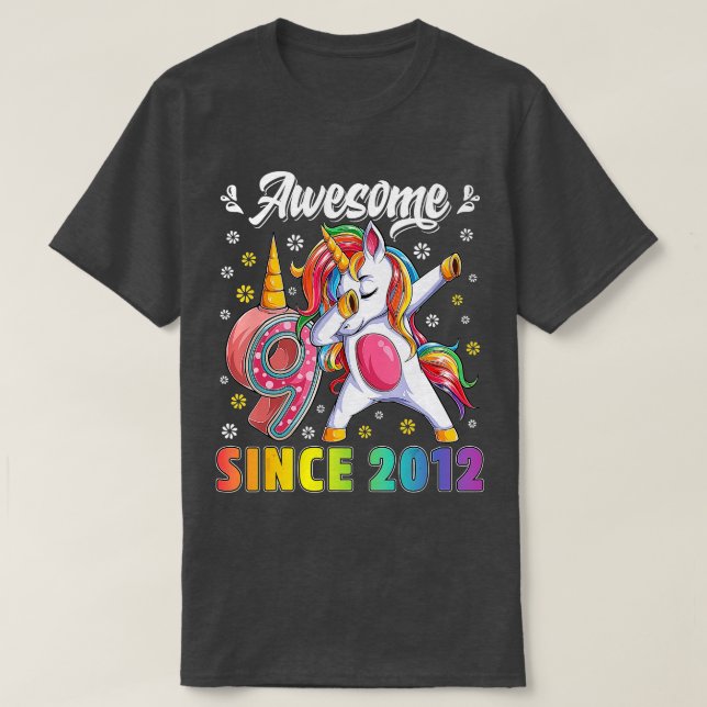 Camiseta increíble dabbing unicornio cumpleaños 9 años Chic (Diseño del anverso)