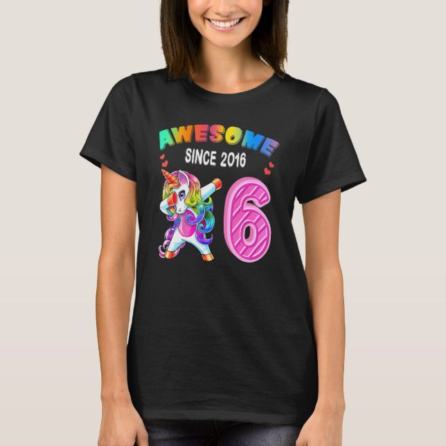 Camiseta Increíble desde 2016 Dabbing Unicorn 6 cumpleaños  (Anverso)