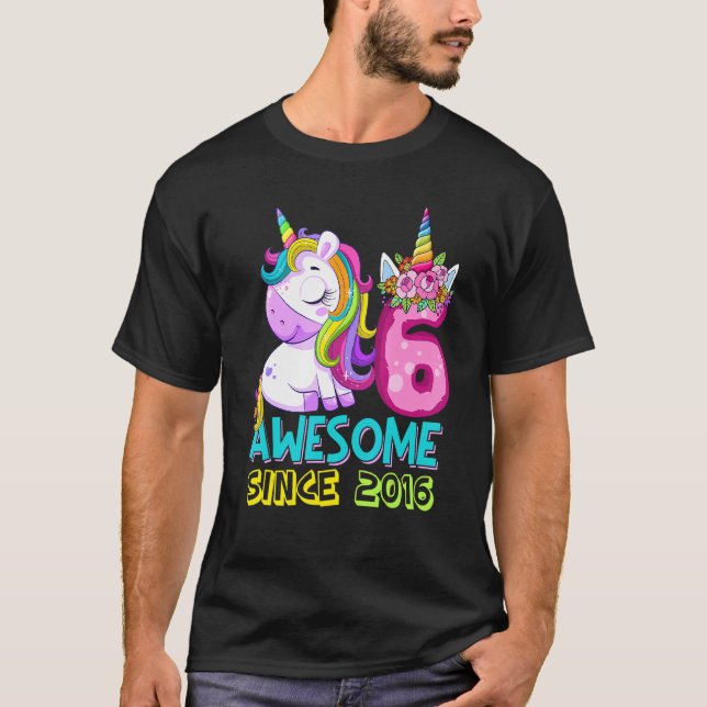 Camiseta Increíble desde 2016 Dabbing Unicorn 6 cumpleaños  (Anverso)