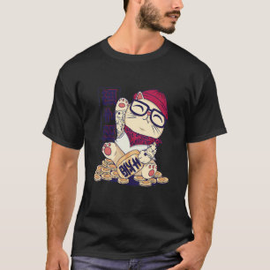 Camiseta Increíble Maneki Neko Gato Hipster Sentado Sobre M