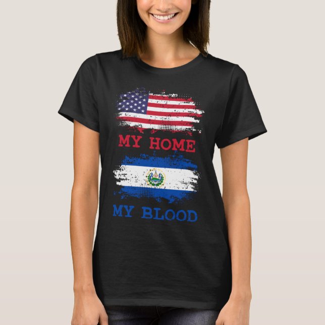 Camiseta Increíble mi hogar USA Mi sangre El Salvador Salva (Anverso)