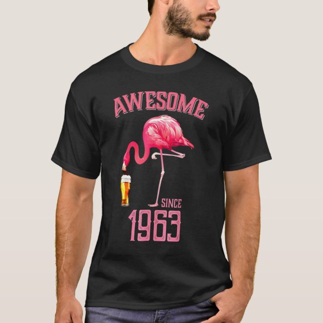 Camiseta Increíble pájaro rosa Flamingo desde 1963 55º naci (Anverso)