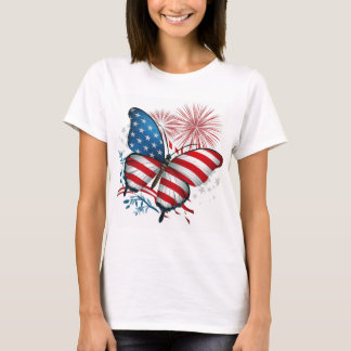 Camiseta Independencia 4 de julio, mariposa blanca, roja