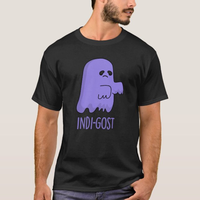 Camiseta Indi-gost Funny Halloween Indigo Ghost Pun Dark BG (Anverso)