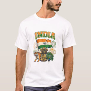 Camiseta India Bandera Patriótica y Celebración de Símbolos