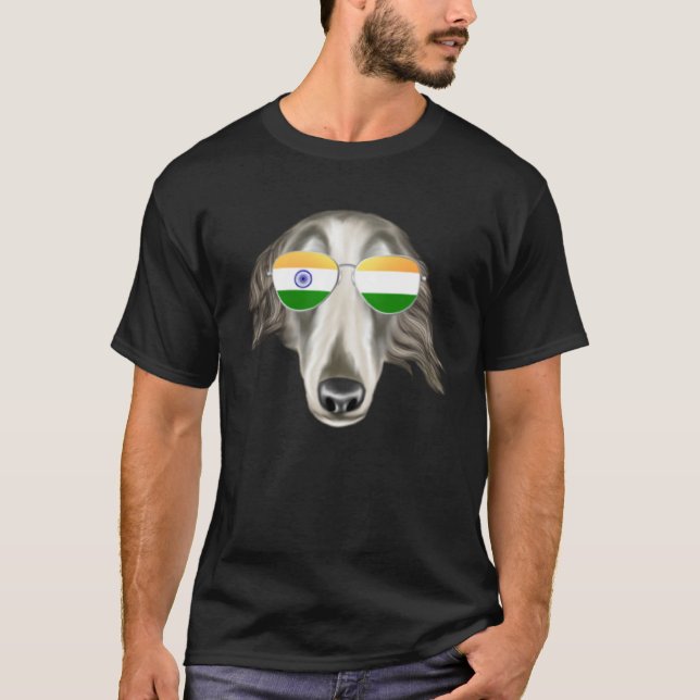 Camiseta India Flag Borzoi Dog India Pocket (Anverso)