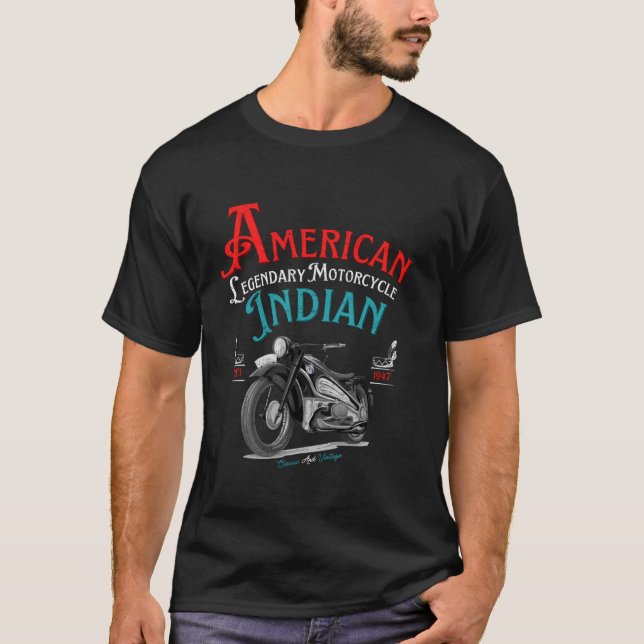 Camiseta India: Motocicleta retro legendaria norteamericana (Anverso)