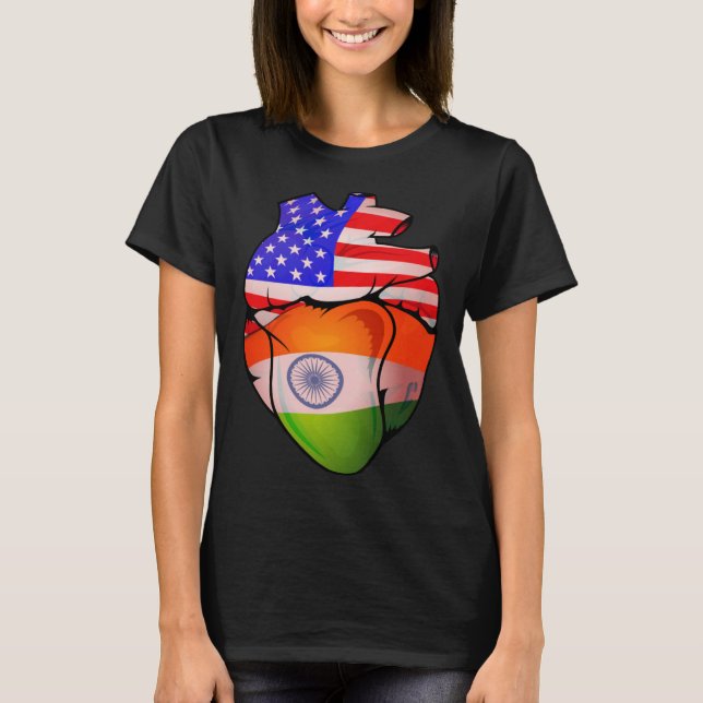 Camiseta Indian American Split Anatomical Heart With Flags (Anverso)