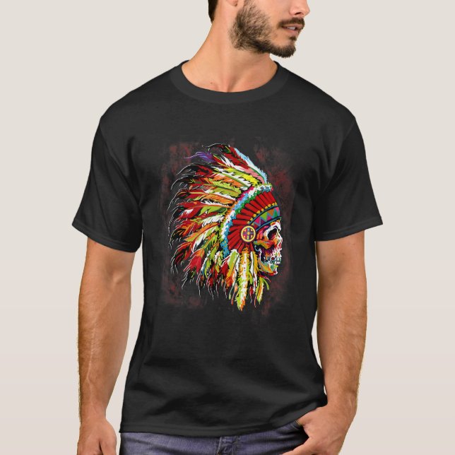Camiseta Indian Native American Chief Skull Motorcycle Head (Anverso)