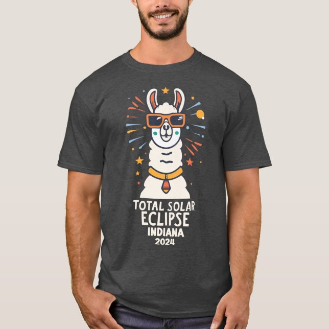 Camiseta Indiana 2024 Solar Eclipse with a cool Llama Scoop (Anverso)