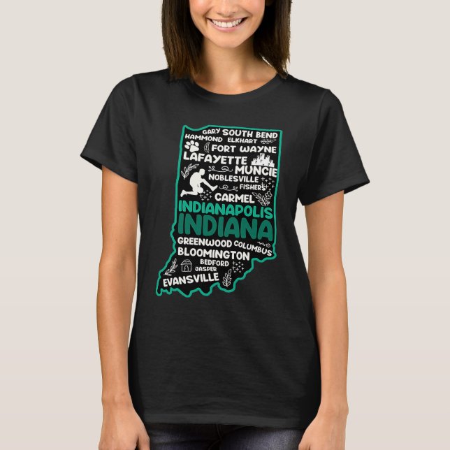 Camiseta Indiana cute map Indianapolis Fort Wayne Evansvill (Anverso)