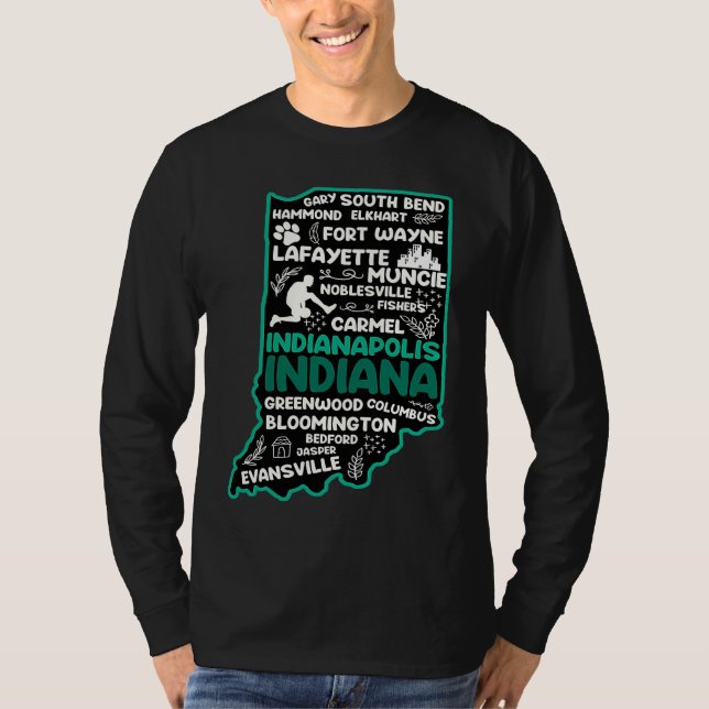 Camiseta Indiana cute map Indianapolis Fort Wayne Evansvill (Anverso)