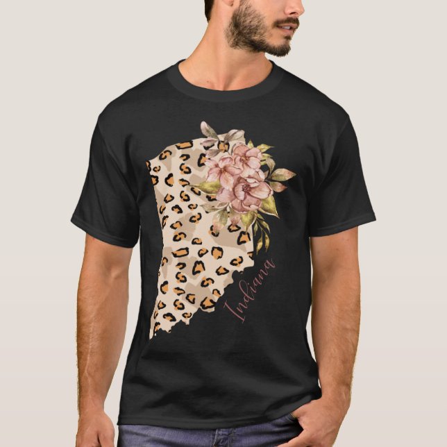 Camiseta Indiana Leopard Pattern Map Estado Leo De Indiana (Anverso)
