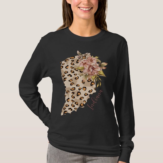 Camiseta Indiana Leopard Pattern Map Leo State Of Indiana (Anverso)