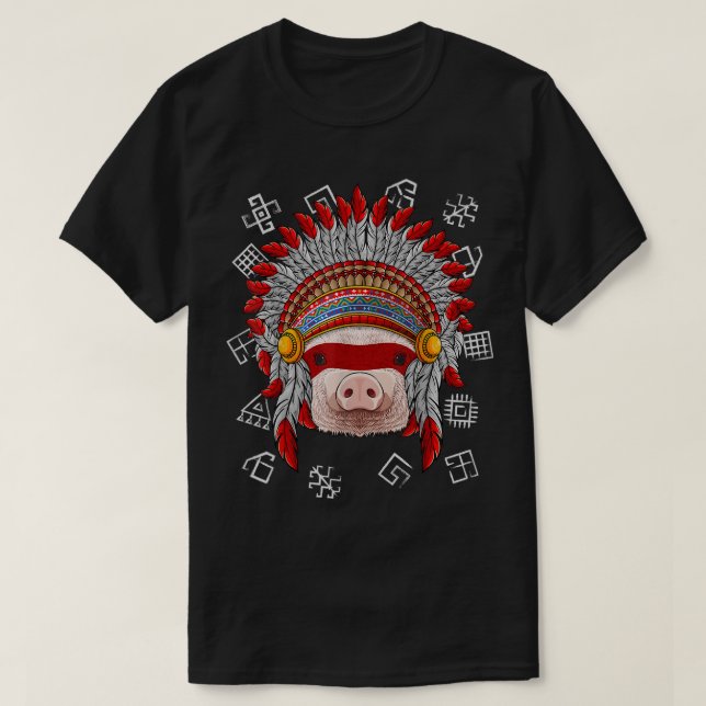 Camiseta Indigenous Pig Native American Farmer Indian Headd (Diseño del anverso)