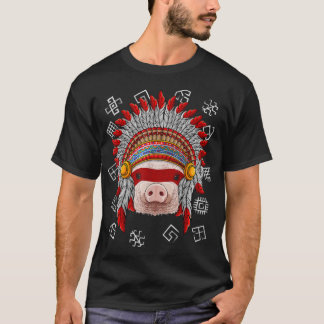 Camiseta Indigenous Pig Native American Farmer Indian Headd