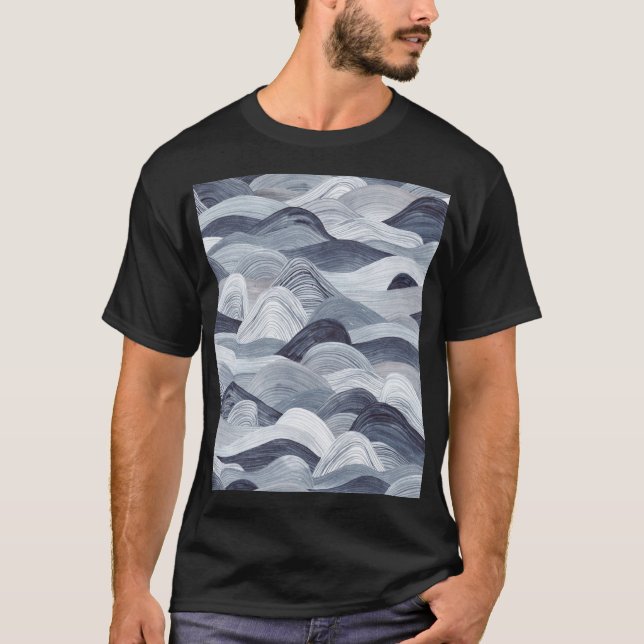 Camiseta Indigo Watercolor Wave Seamless (Anverso)