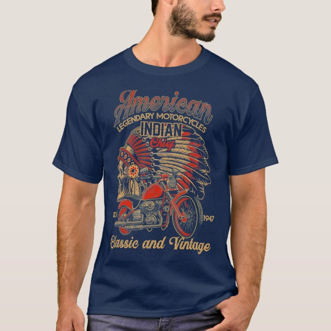 Camiseta Indio indio de motocicleta retro vintage (Anverso)