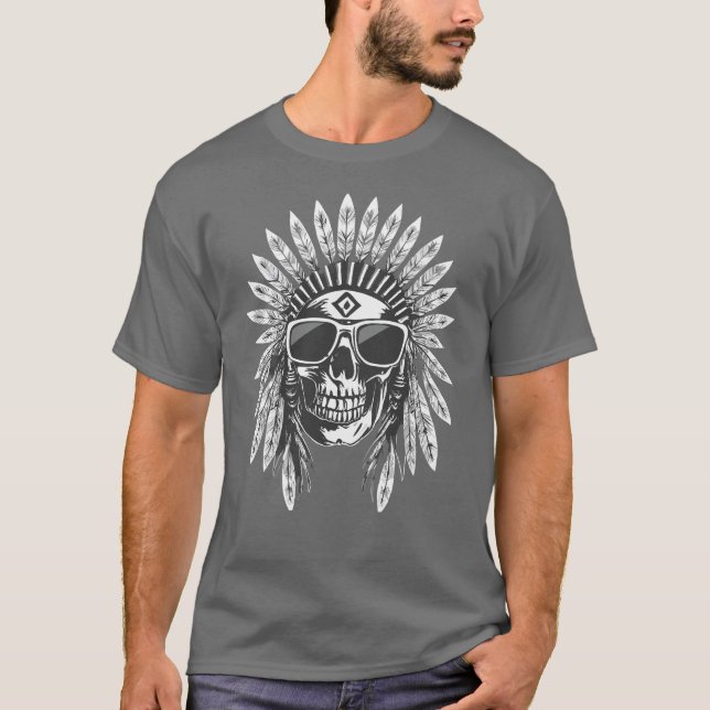 Camiseta Indio nativo americano jefe cráneo indio americano (Anverso)