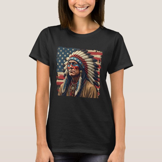 Camiseta Indio nativo americano jefe patriótico americano (Anverso)